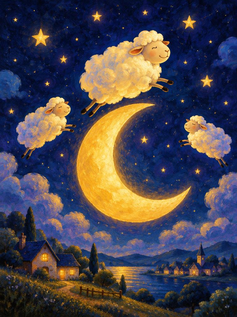 Cloud sheep jumping the moon