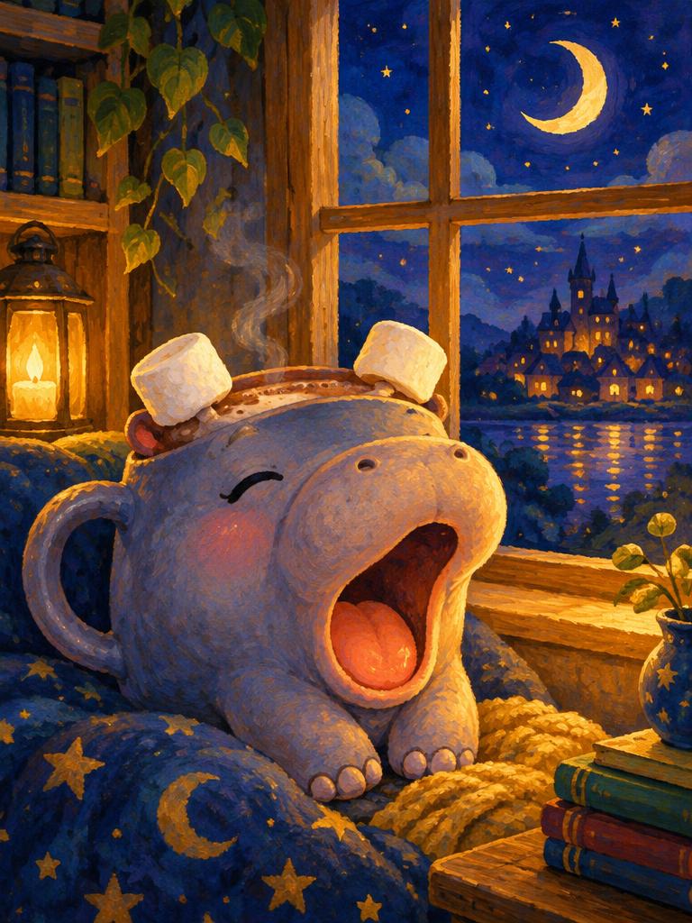 A sleepy milk mug hippo
