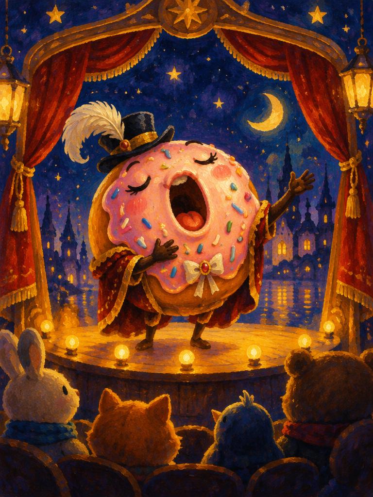 A donut dancing under a disco ball
