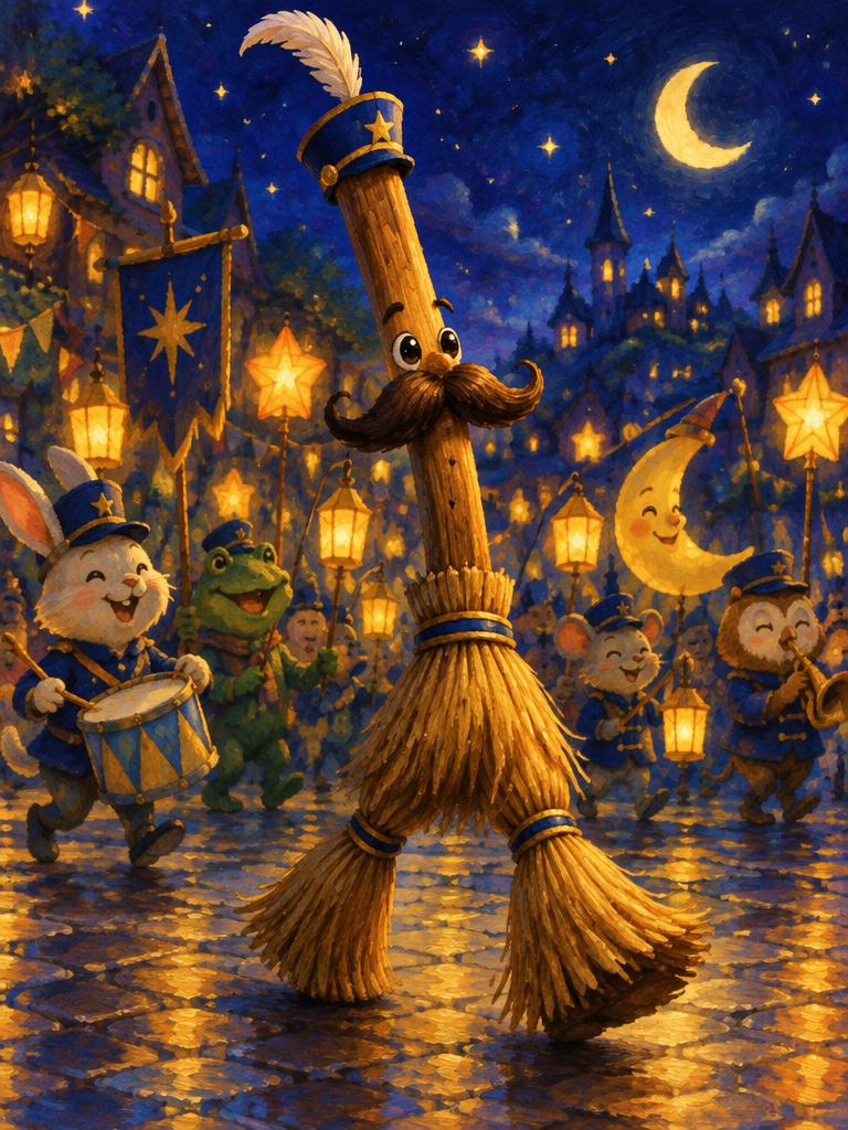 A broom drumming on buckets