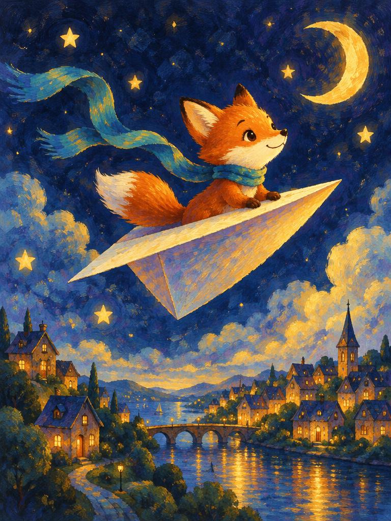 A fox flying like a kite
