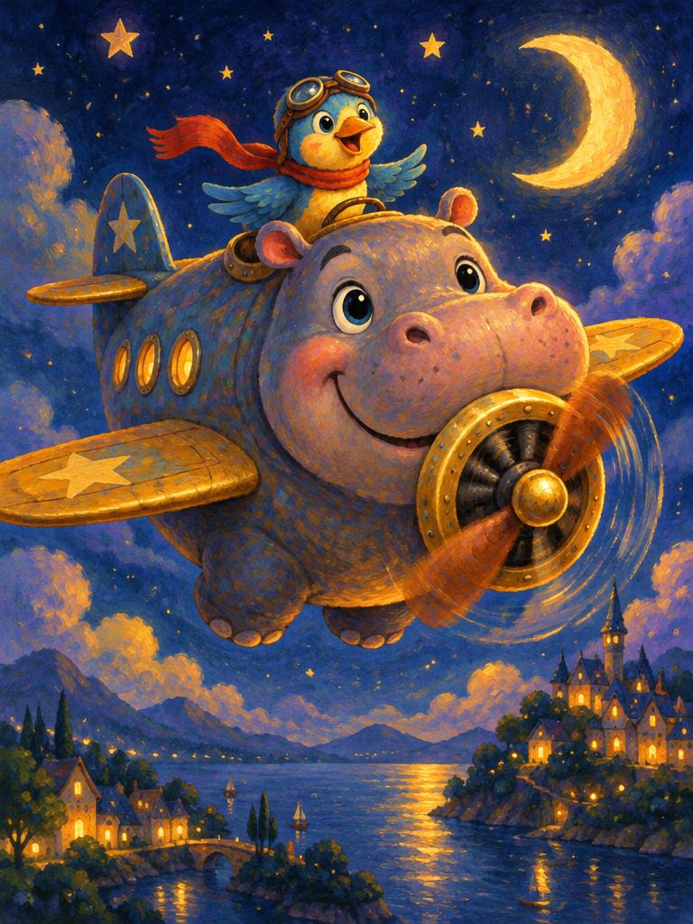 A hippo with helicopter blades