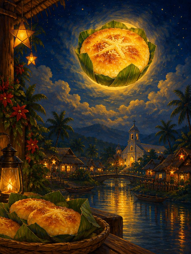 A bibingka rice cake rising as the moon
