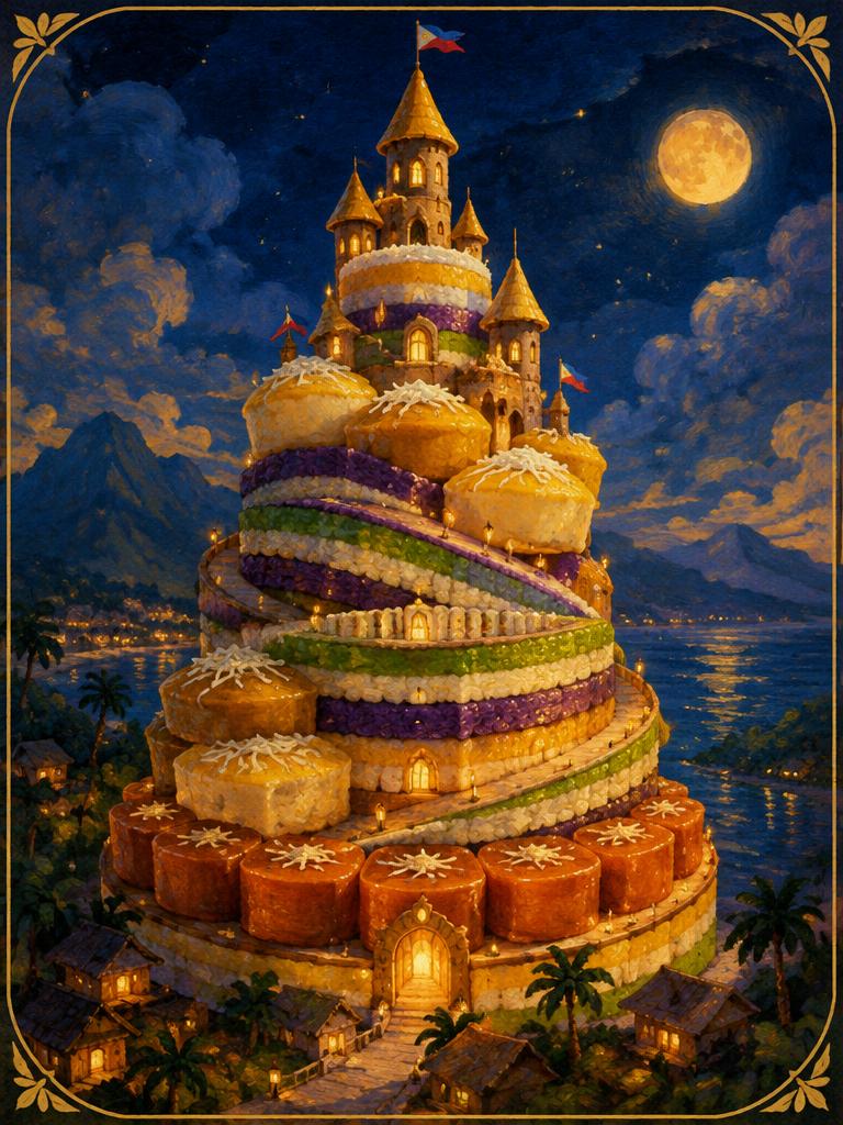 A castle stacked from rice cakes