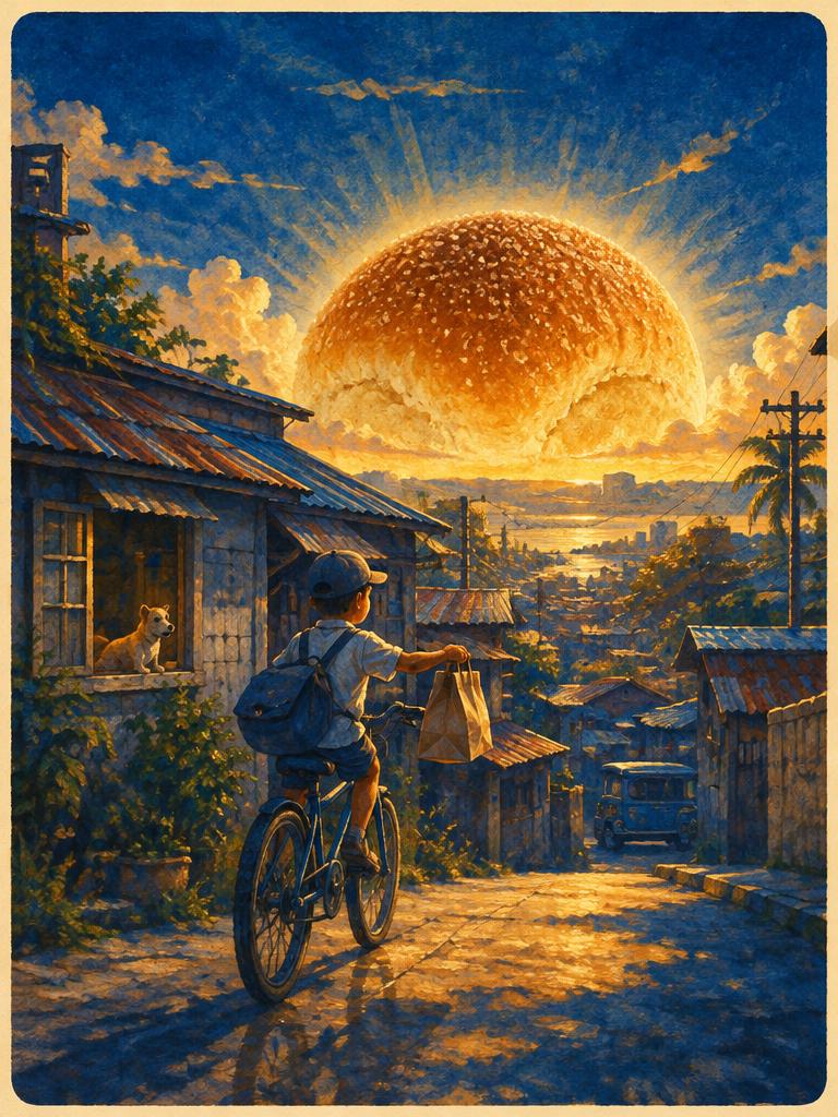 A pandesal sunrise over a neighbourhood