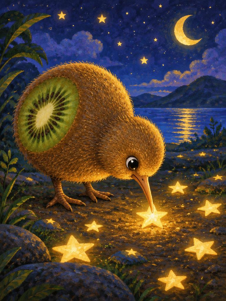 A kiwi fruit kiwi bird