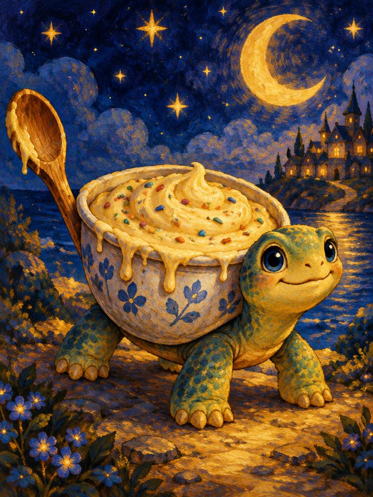A soup bowl turtle