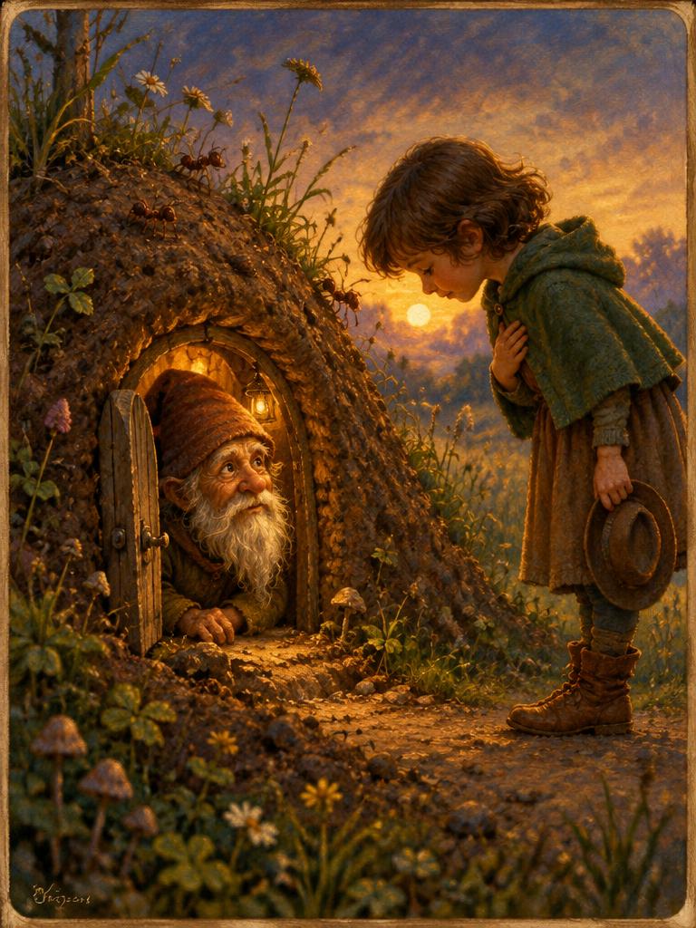 A child greeting a nuno at his mound