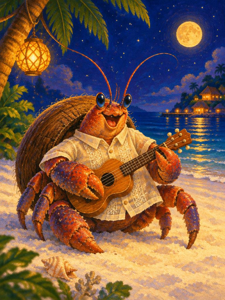 A coconut crab in a barong