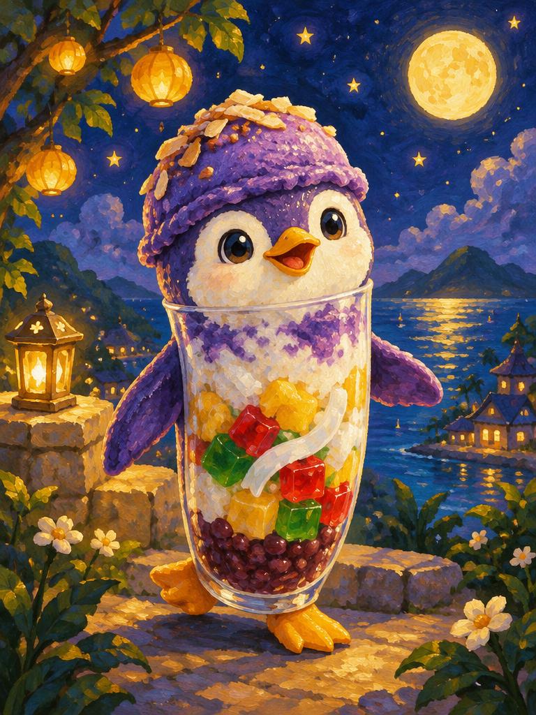 A penguin made of halo-halo