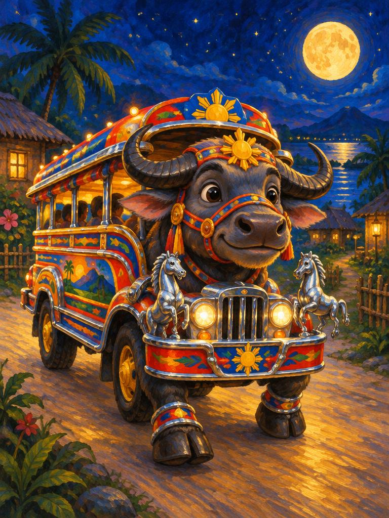 A carabao that is also a jeepney