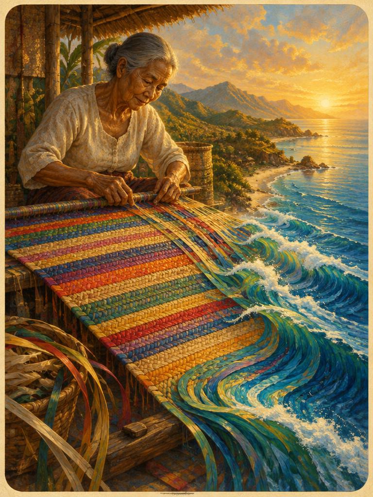 A mat unravelling into ocean waves
