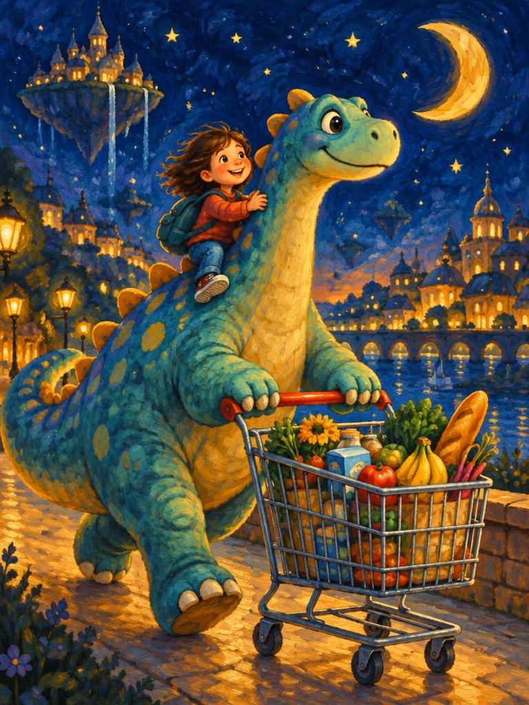 A dinosaur shopping cart