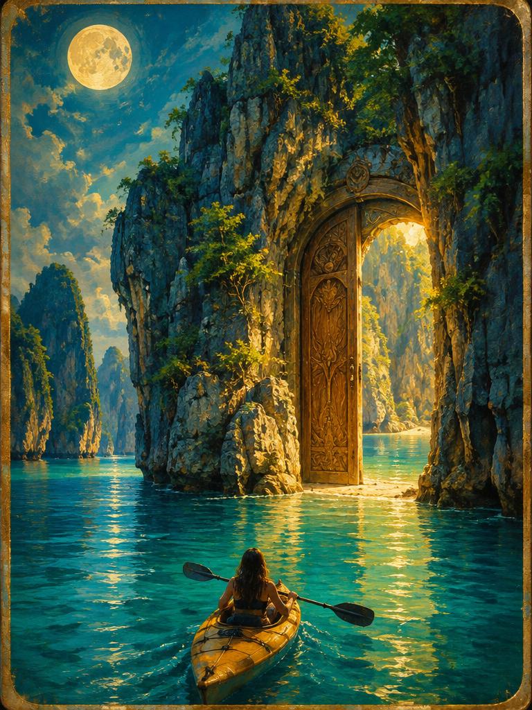 A carved door in a limestone cliff