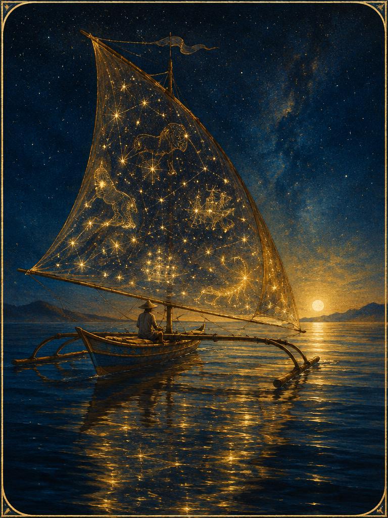 A banca with a sail of stars