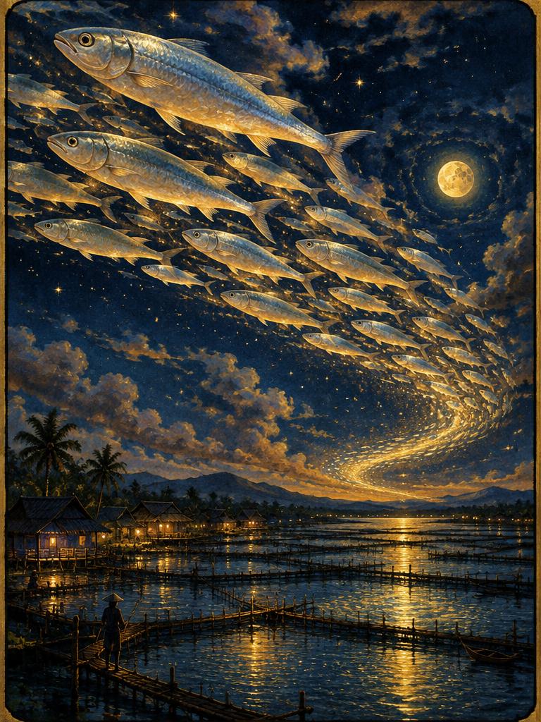 Milkfish swimming through the night sky