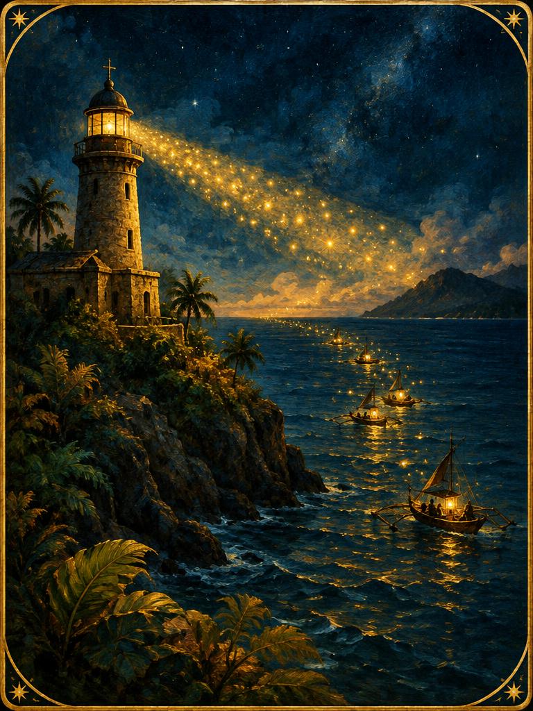 A lighthouse beam made of fireflies