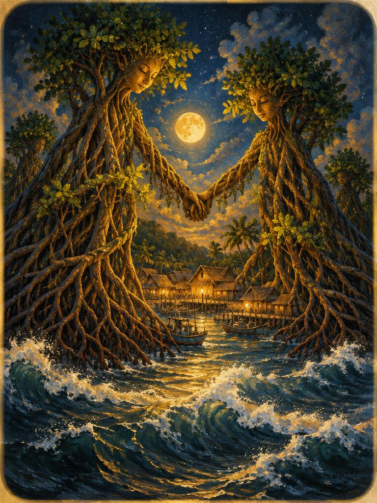 Mangroves holding hands against the waves