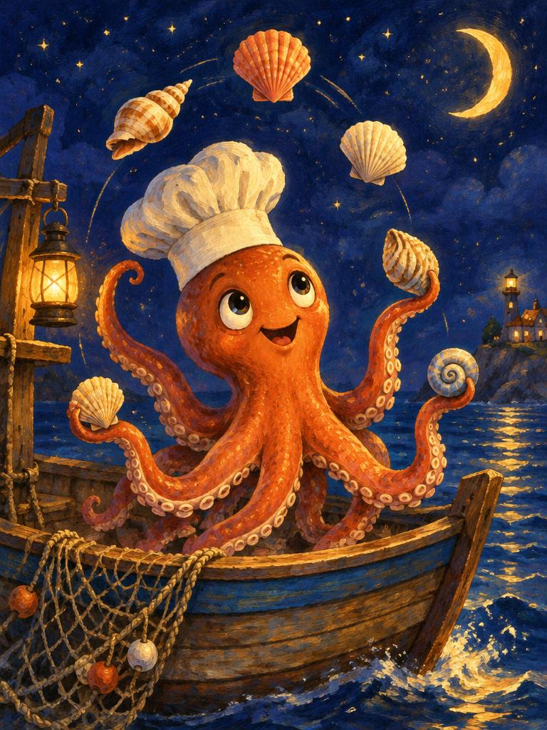 An octopus chef cooking