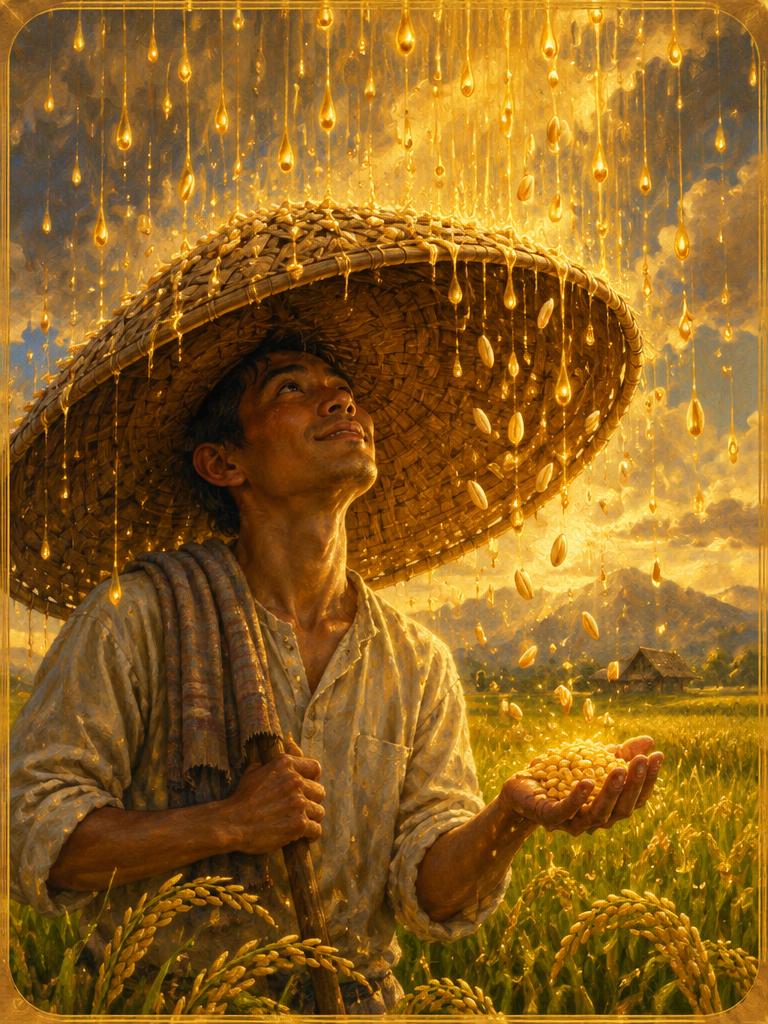 Golden rain turning into rice grains