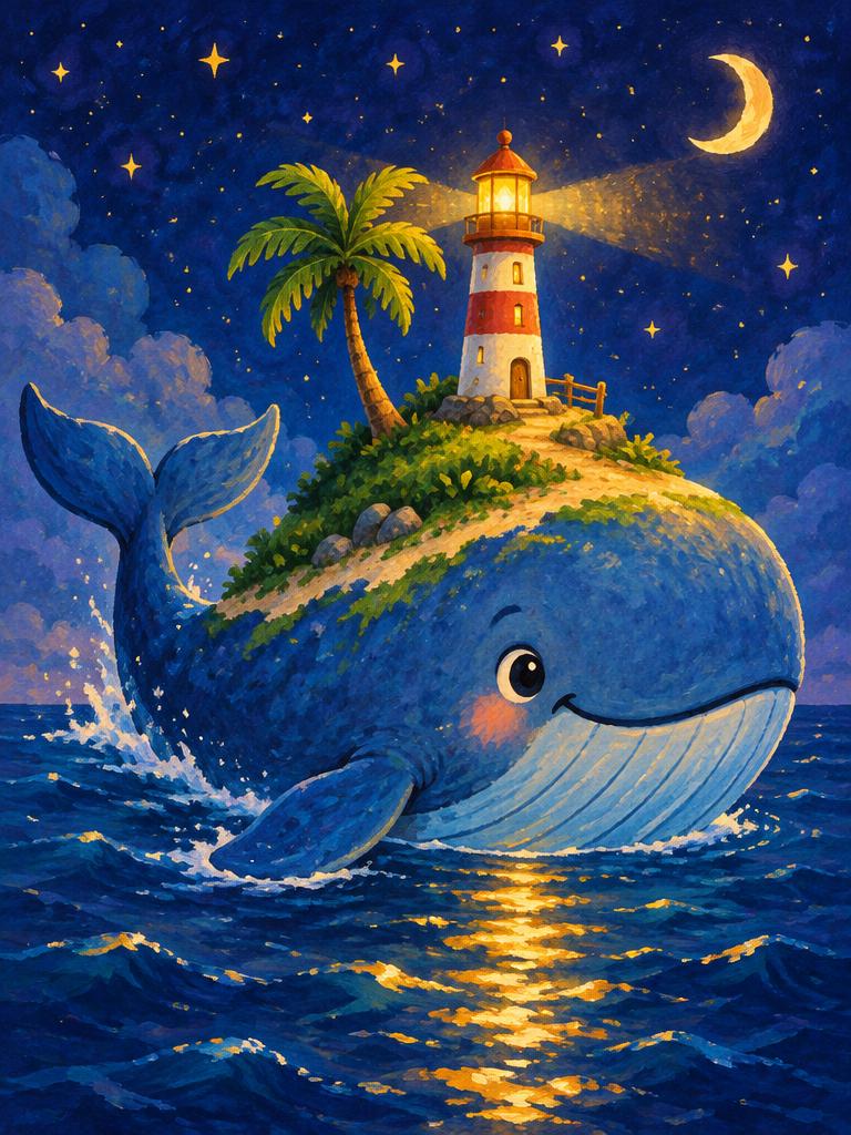 A whale strolling in a park